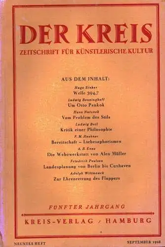 Der Kreis. Zeitschrift für künstlerische Kultur. JG 5, HEFT 9 | September 1928. (Hrsg. von Ludwig Benninghoff u. Wilhelm Postulart). 