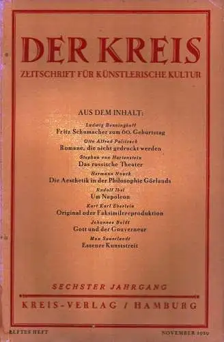 Der Kreis. Zeitschrift für künstlerische Kultur. JG 6, HEFT 11 | November 1929. (Hrsg. von Ludwig Benninghoff u. Wilhelm Postulart). 