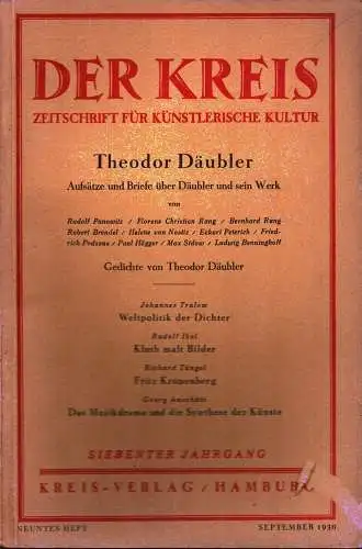 Der Kreis. Zeitschrift für künstlerische Kultur. JG 7, HEFT 9 | September 1930. (Hrsg. von Ludwig Benninghoff u. Wilhelm Postulart). 