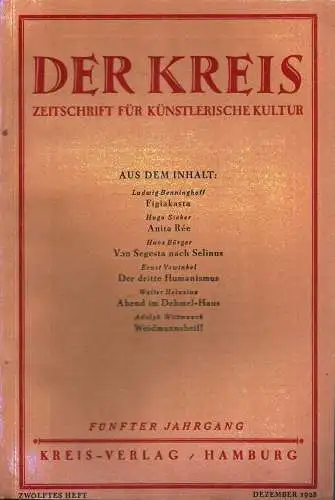 Der Kreis. Zeitschrift für künstlerische Kultur. JG 5, HEFT 12 | Dezember 1928. (Hrsg. von Ludwig Benninghoff u. Wilhelm Postulart). 