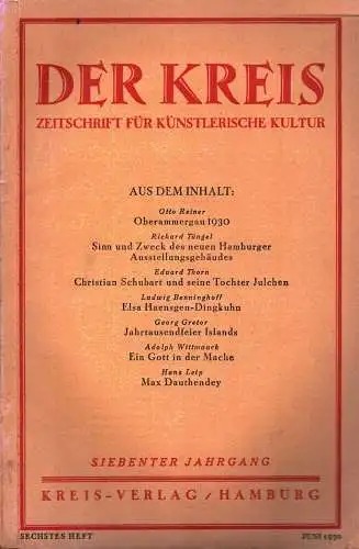 Der Kreis. Zeitschrift für künstlerische Kultur. JG 7, HEFT 6 | Juni 1930. (Hrsg. von Ludwig Benninghoff u. Wilhelm Postulart)