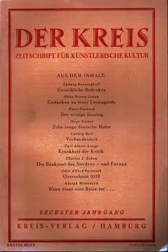 Der Kreis. Zeitschrift für künstlerische Kultur. JG 6, HEFT 1 | Januar 1929. (Hrsg. von Ludwig Benninghoff u. Wilhelm Postulart). 