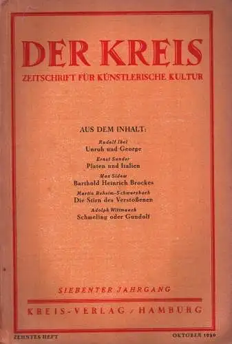 Der Kreis. Zeitschrift für künstlerische Kultur. JG 7, HEFT 10 | Oktober 1930. (Hrsg. von Ludwig Benninghoff u. Wilhelm Postulart). 