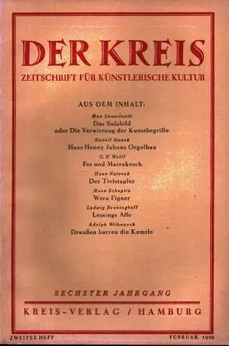 Der Kreis. Zeitschrift für künstlerische Kultur. JG 6, HEFT 2 | Februar 1929. (Hrsg. von Ludwig Benninghoff u. Wilhelm Postulart). 