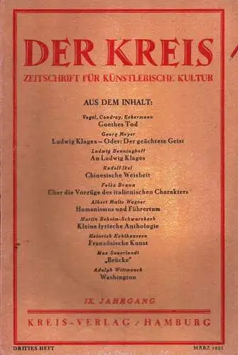 Der Kreis. Zeitschrift für künstlerische Kultur. JG 9, HEFT 3 | März 1932. (Hrsg. von Ludwig Benninghoff u. Wilhelm Postulart). 