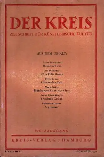 Der Kreis. Zeitschrift für künstlerische Kultur. JG 8, HEFT 11 | November 1931. (Hrsg. von Ludwig Benninghoff u. Wilhelm Postulart)