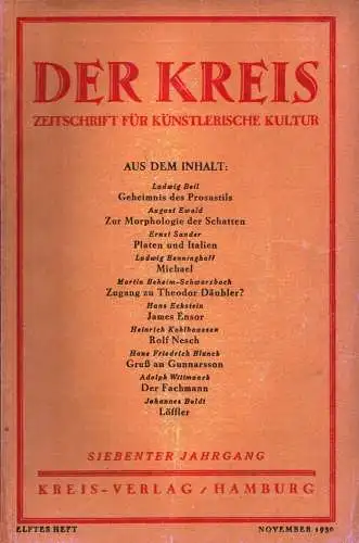 Der Kreis. Zeitschrift für künstlerische Kultur. JG 7, HEFT 11 | November 1930. (Hrsg. von Ludwig Benninghoff u. Wilhelm Postulart). 