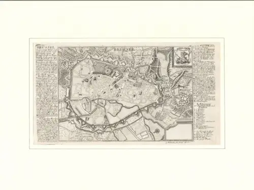 Brüssel. Befestigungsplan aus der Vogelschau. Original-Kupferstich, Bodenehr, Gabriel