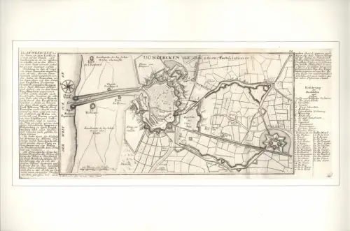 Dünkercken mit allen neuen Fortificationen. Befestigungsplan aus der Vogelschau. Original-Kupferstich, Bodenehr, Gabriel