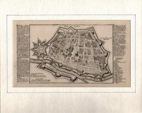 Bodenehr, Gabriel: Ferrara. Befestigungsplan aus der Vogelschau. Original-Kupferstich. 