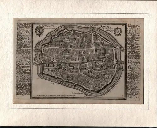 Duacum. Dovay. Befestigungsplan aus der Vogelschau. Original-Kupferstich, Bodenehr, Gabriel