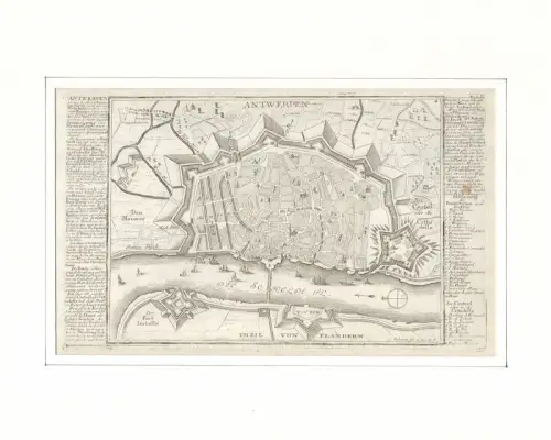 Antwerpen. Befestigungsplan aus der Vogelschau. Original-Kupferstich, Bodenehr, Gabriel