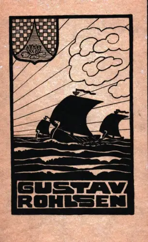 EXLIBRIS Gustav Rohlsen. Holzschnitt. Anonym
