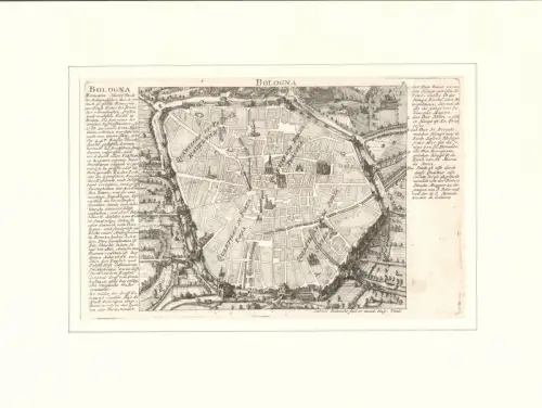 Bologna. Befestigungsplan aus der Vogelschau. Original-Kupferstich, Bodenehr, Gabriel