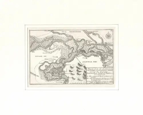 Neueste Carte der Grenzen von Hungarn, Sclavonien, und Servien, worauf die Gegenden Peterwardein, Belgrad, Pansova etc. zuersehen sind. Befestigungsplan aus der Vogelschau. Original-Kupferstich, Bodenehr, Gabriel