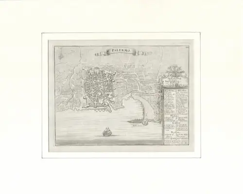 Palermo. Befestigungsplan aus der Vogelschau. Original-Kupferstich, Bodenehr, Gabriel