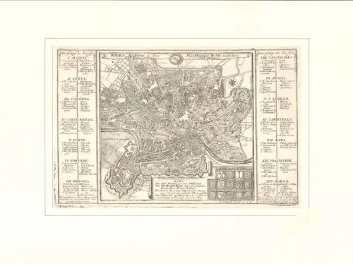 Roma moderna in suoi XIV rioni / Das heutige Rom nach dero XIV. Rionen. Befestigungsplan aus der Vogelschau. Original-Kupferstich, Bodenehr, Gabriel
