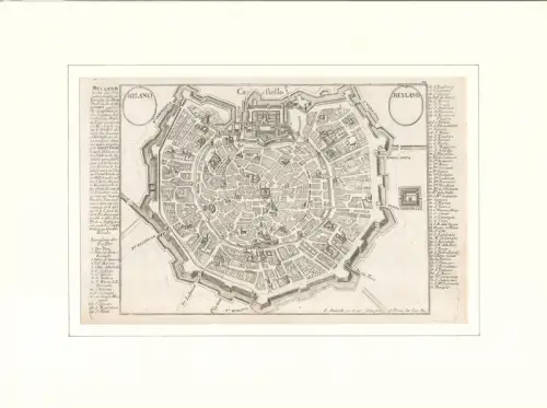 Milano, Meyland Castello. Befestigungsplan aus der Vogelschau. Original-Kupferstich, Bodenehr, Gabriel