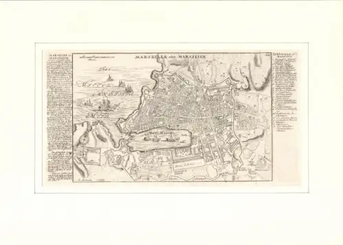 Marseille oder Marsilien. Befestigungsplan aus der Vogelschau. Original-Kupferstich, Bodenehr, Gabriel