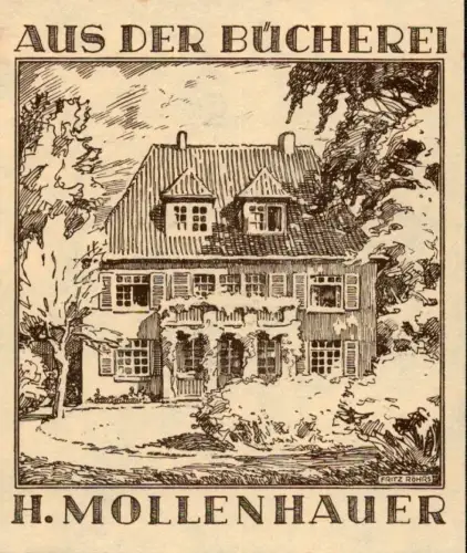 EXLIBRIS (Aus der Bücherei) H. Mollenhauer. Strichätzung nach einer Federzeichnung von F. Röhrs, Röhrs, Fritz (Ill.)