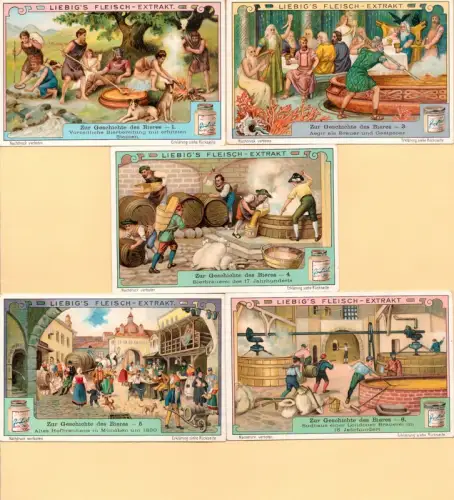 Liebig Sammelbilder: Zur Geschichte des Bieres. 5 (von 6) Sammelbilder. 