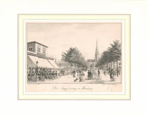 Der Jungfernstieg in Hamburg. Original-Lithographie der Gebrüder Suhr