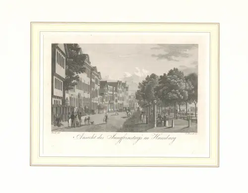Ansicht des Jungfernstiegs in Hamburg. Original-Kupferstich von [Carl] Frosch nach [Anton] Radl
