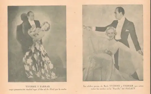 Yvonne y Farrar. Werbeprospekt für einen Auftritt im "Hotel Palace". 