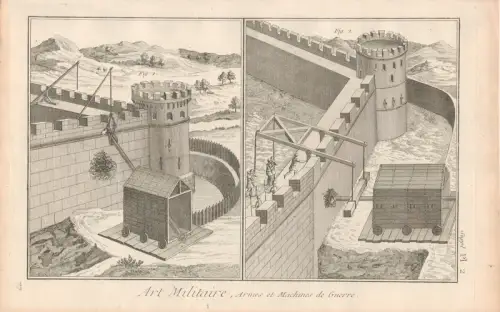 Art Militaire, Armes et Machines de Guerre. Original-Kupferstich. [Robert Benard direx], Diderot / D'Alembert
