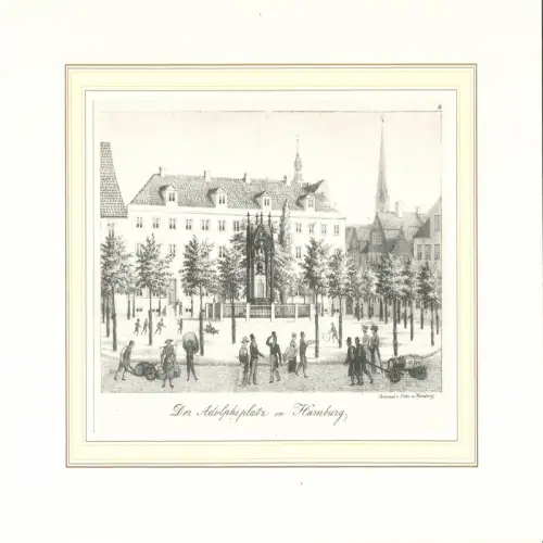 Der Adolphsplatz in Hamburg. Original-Lithographie der Gebrüder Suhr. 