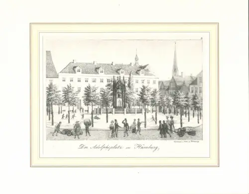 Der Adolphsplatz in Hamburg. Original-Lithographie der Gebrüder Suhr. 