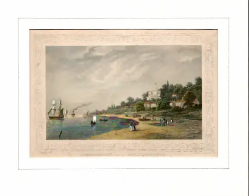 Nienstedten und die Schillersburg. Altkolorierter Stahlstich von Poppel und Kurz nach einer Vorlage von J. Gottheil. 