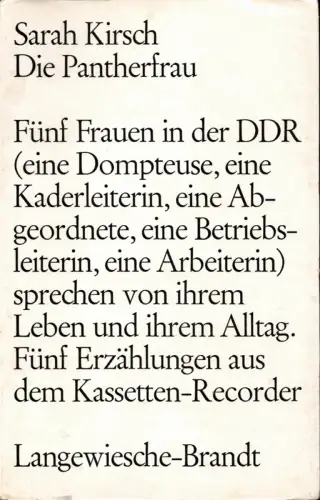 Kirsch, Sarah: Die Pantherfrau. Fünf Erzählungen aus dem Kassettenrecorder. 7. Tausend. 