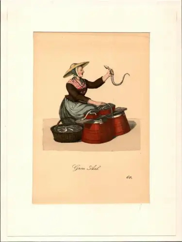 Suhr, Christopher: Grön Aal! [Aal! Frische Aale!]. Aalverkäuferin | Eel Monger. Original-Lithographie, altkoloriert. 