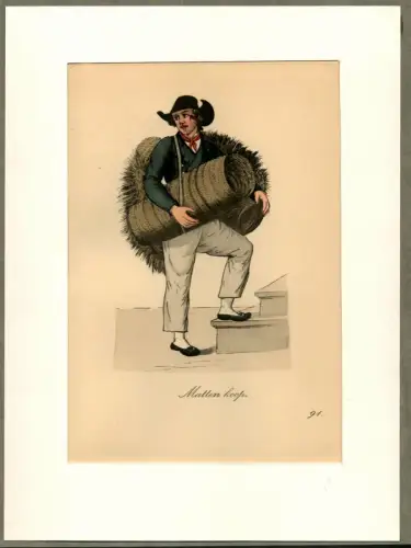Suhr, Christopher: Matten koop! [Strohmatten zu kaufen!]. Strohmattenhändler | Straw Mat Trader. Original-Lithographie, altkoloriert. 