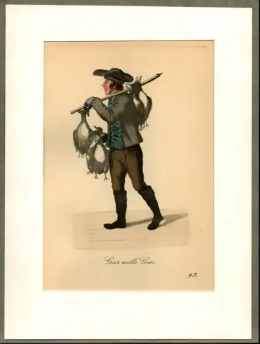Suhr, Christopher: Göes wille Göes! [Gänse! Biete Wildgänse!]. Wildentenverkäuferin | Wild Duck Seller. Original-Lithographie, altkoloriert. 