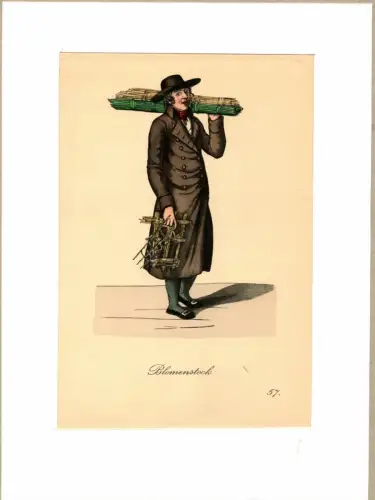 Suhr, Christopher: Blomenstöck! [Blumenstöcke zu verkaufen!]. Spalierverkäufer | Trellis Vendor. Original-Lithographie, altkoloriert. 