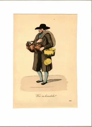 Suhr, Christopher: Was su handeln! [Haste was zu verkaufen?]. Gebrauchtwarenhändler | Second Hand Dealer. Original-Lithographie, altkoloriert. 