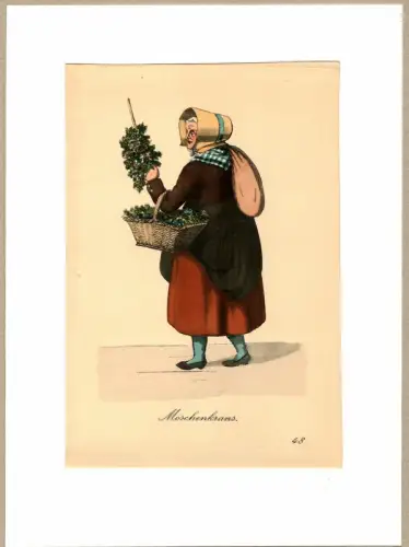 Suhr, Christopher: Möschenkräns! [Waldmeisterkränze zu verkaufen!]. Kräuterverkäuferin | Herbalist. Original-Lithographie, altkoloriert. 