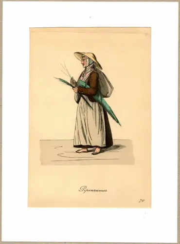 Suhr, Christopher: Pipenrümer! [Pfeifengras zu kaufen! Bendhalme!]. Pfeifengrasverkäuferin | Pipe Grass Seller. Original-Lithographie, altkoloriert. 