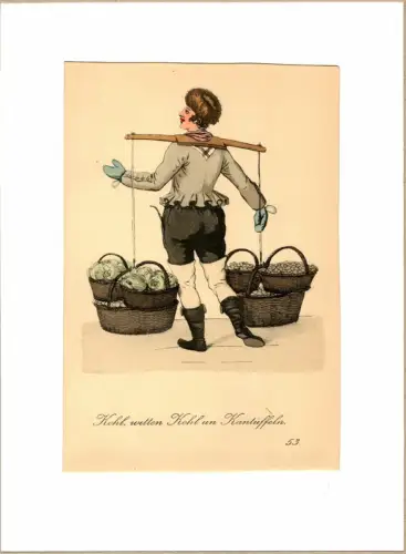 Suhr, Christopher: Kohl, witten Kohl un Kantueffeln! [Kohl! Weißkohl! Kartoffeln!]. Gemüseverkäufer | Greengrocer. Original-Lithographie, altkoloriert. 
