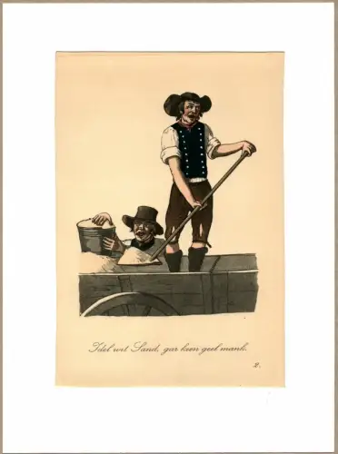 Suhr, Christopher: Idel wit Sand, gar keen geel mank! [Weißer Sand, kein gelber verwandt!]. Sandverkäufer | Sand Vendor. Original-Lithographie, altkoloriert. 