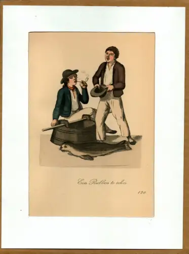 Suhr, Christopher: Een Rubben to sehn! [Schaut und Staunt! Lebende Robbe!]. Robbenschausteller | Seal Showman. Original-Lithographie, altkoloriert. 