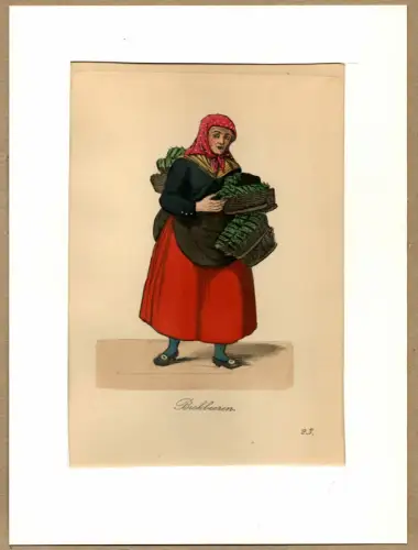 Suhr, Christopher: Bickbeeren! [Kauft Blaubeeren!]. Blaubeerverkäuferin | Blueberry Seller. Original-Lithographie, altkoloriert. 