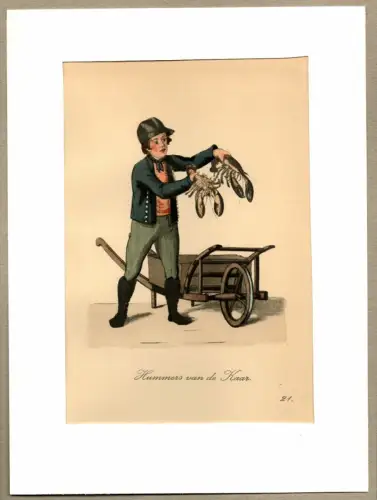 Suhr, Christopher: Hummers van de Kaar! [Hummer - direkt vom Karren!]. Hummerhändler | Lobster Vendor. Original-Lithographie, altkoloriert. 