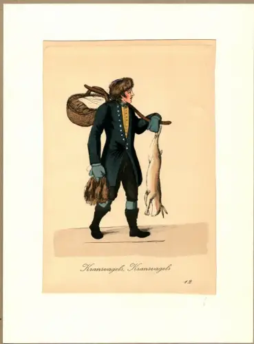 Suhr, Christopher: Kransvagels, Kransvagels! [Wachholderdrosseln zu verkaufen!]. Geflügelhändler | Poultry Dealer. Original-Lithographie, altkoloriert. 