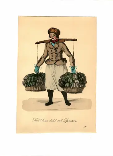 Suhr, Christopher: Kohl brun kohl, ook Spraten! [Braunkohl und Brüsseler Sprossen!]. Kohlverkäuferin | Cabbage Saleswoman. Original-Lithographie, altkoloriert. 