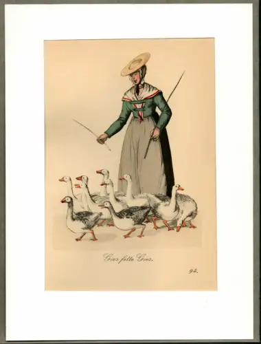 Suhr, Christopher: Göes fette Göes! [Gänse! Biete fette Gänse!]. Gansverkäuferin | Goose Seller. Original-Lithographie, altkoloriert. 