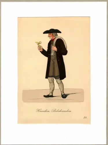 Suhr, Christopher: Haanken, Behrhaanken! [Zapfhähne! Für Wein und Bier!]. Zapfhahnverkäufer | Tap Salesman. Original-Lithographie, altkoloriert. 