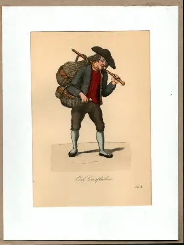 Suhr, Christopher: Ook Goosflicken! [Hier Gansfleischstückchen zu haben!]. Geflügelresteverkäufer | Poultry Scraps Seller. Original-Lithographie, altkoloriert. 